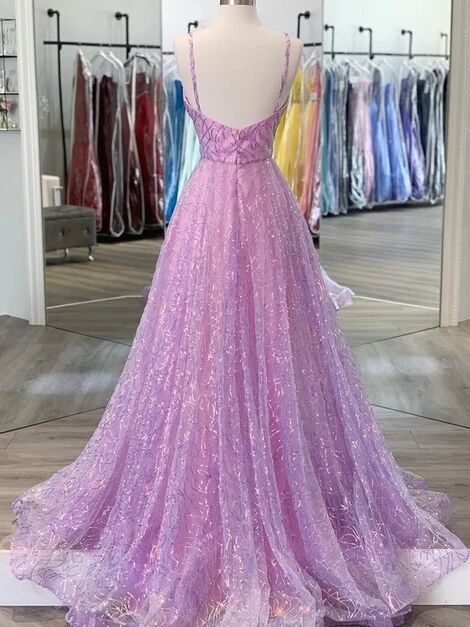Lilac Spaghetti straps Formal Dress Prom Dress - Dollygown