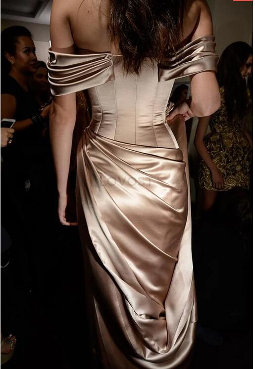 Long Off The Shoulder Tight Gold Prom Dress with Side Slit Long Off The Shoulder Tight Gold Prom Dress with Side Slit