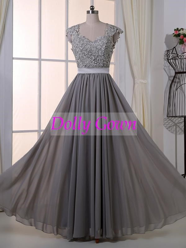 Long Gray Lace Top Bridesmaid Dresses Rustic Bridesmaid Dresses Fall Bridesmaid Dresses18032801-Dolly Gown