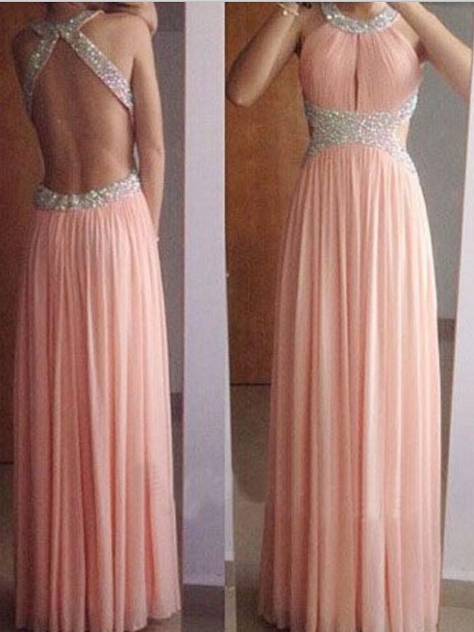 Long Homecoming Dress Pink Prom Dress For Teens Backless Prom Dress MA172-Dolly Gown