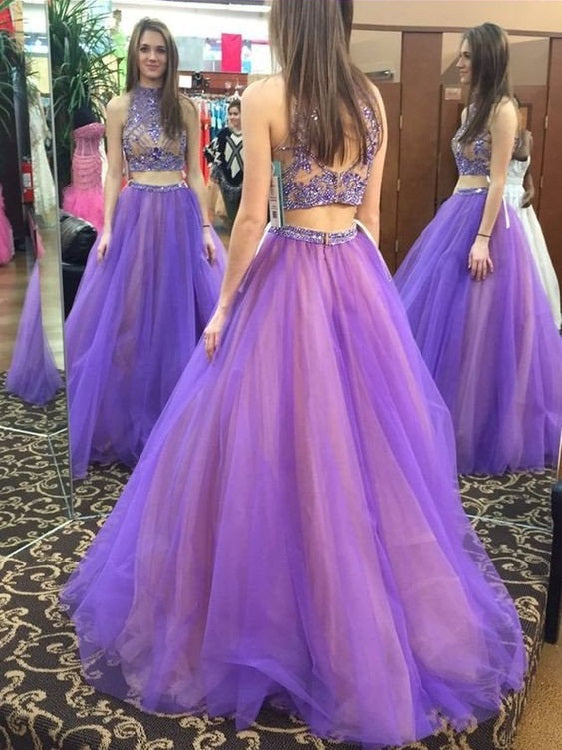Lavender Prom Dress Tulle Ball Gown Prom Dress Two Piece Prom Dress Long MA083-Dolly Gown