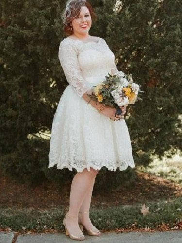 Long Sleeve Lace Tea Length Rockabilly Wedding Dress Country Style Wedding Dress 20081630-Dolly Gown