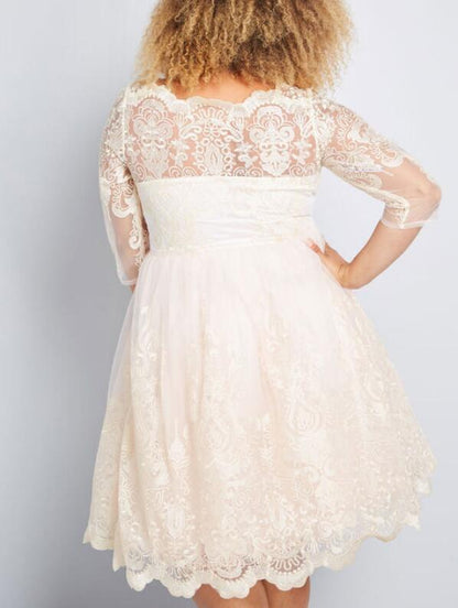Long Sleeve Lace Tea Length Rockabilly Wedding Dress Country Style Wedding Dress 20081630-Dolly Gown