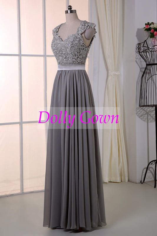 Long Gray Lace Top Bridesmaid Dresses Rustic Bridesmaid Dresses Fall Bridesmaid Dresses18032801-Dolly Gown