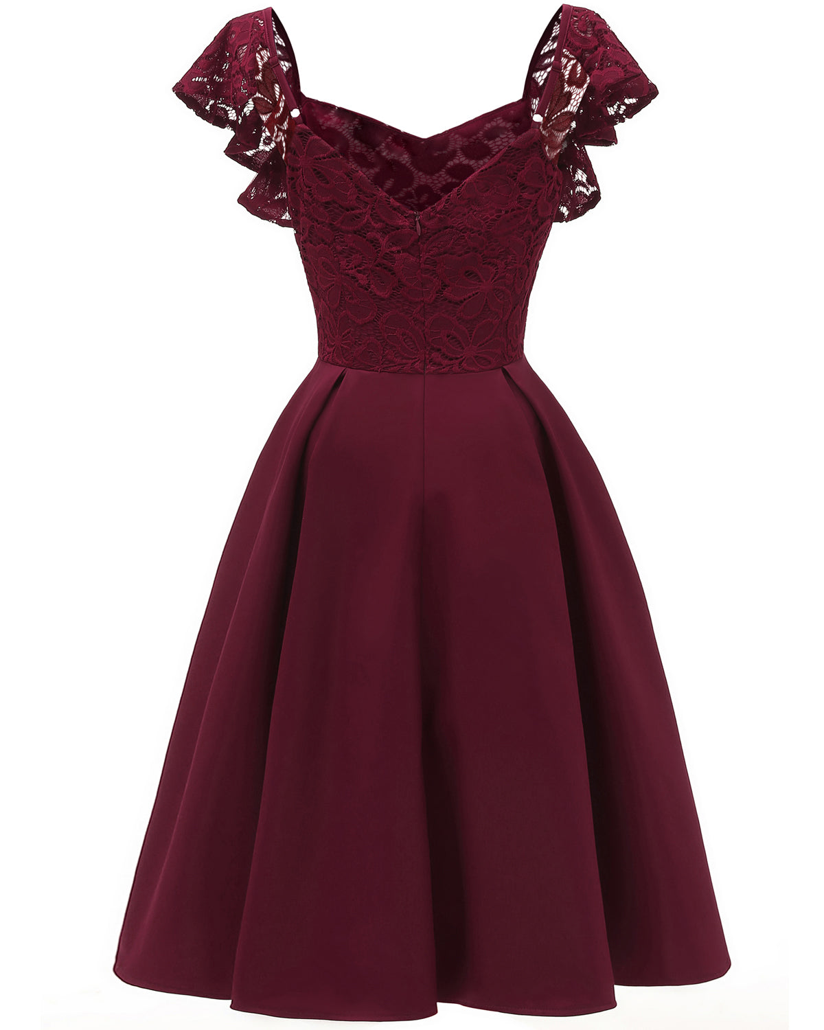 Luscious Short Maroon Prom Dress with Ruffle Straps Vintage 50s Short Bridesmaid Dresses 1626B-Dolly Gown