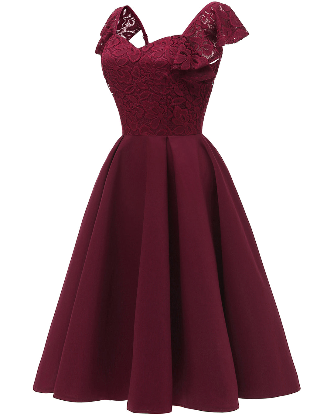 Luscious Short Maroon Prom Dress with Ruffle Straps Vintage 50s Short
