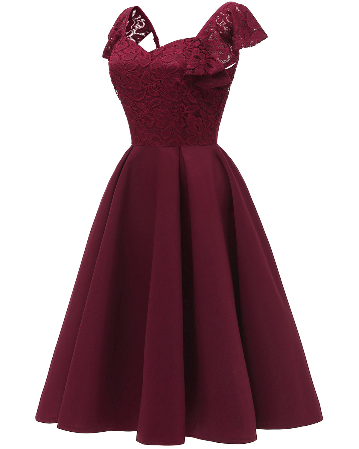 Luscious Short Maroon Prom Dress with Ruffle Straps Vintage 50s Short Bridesmaid Dresses 1626B-Dolly Gown