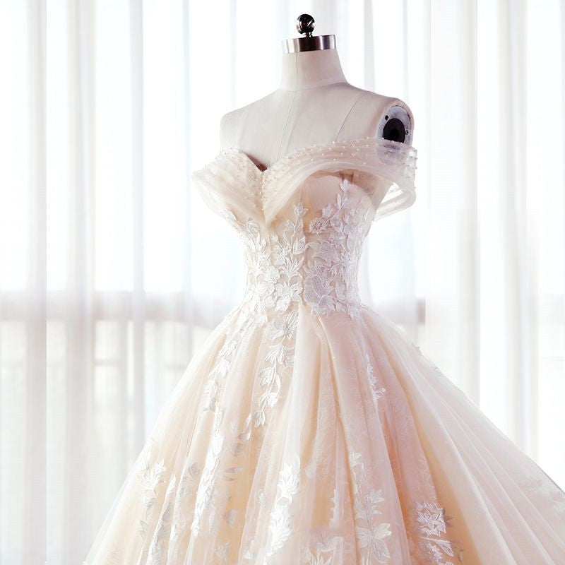 Elegant Full Lace Beading Wedding Dress Puffy Ball Gown - Wedding Dresses -  AliExpress