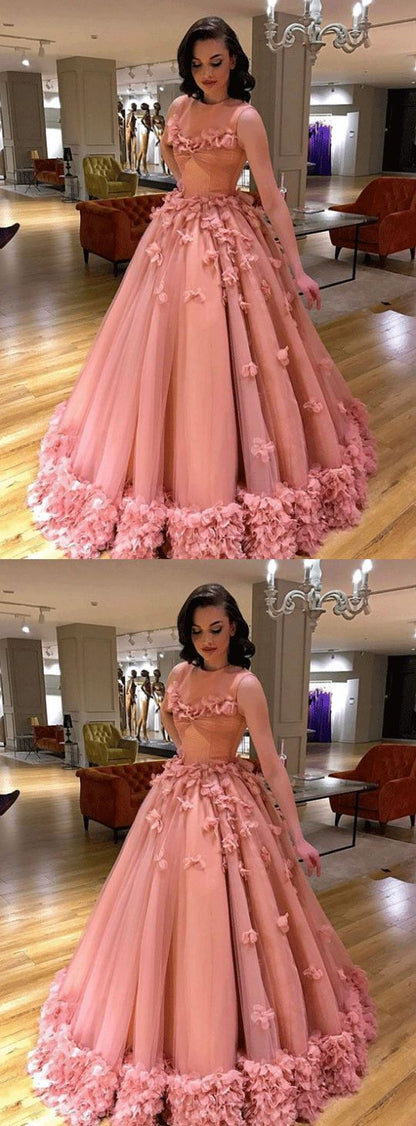 Luxury Colored Tulle Illusion Neck Wedding Dress with Delicate Ruffles Hem GDC1249-Dolly Gown