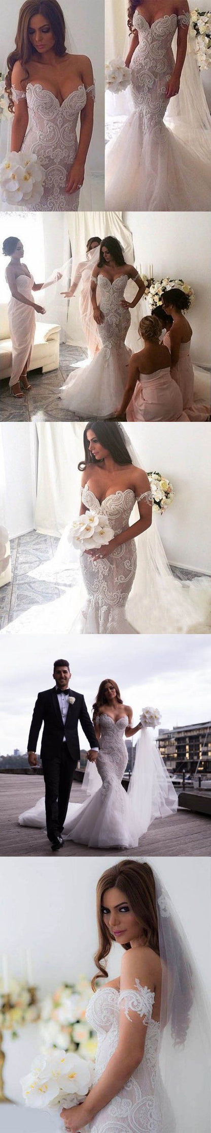 Luxury Mermaid Off The Shoulder Tulle Bottom Lace Wedding Dress GDC1126-Dolly Gown