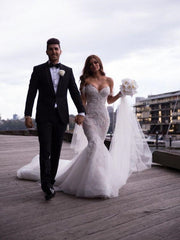 Luxury Mermaid Off The Shoulder Tulle Bottom Lace Wedding Dress GDC1126-Dolly Gown
