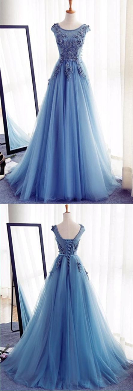 Blue Prom Dress,Modest Prom Dress,Robe De Bal,Formal Dresses,Long Prom Dress,MA003-Dolly Gown