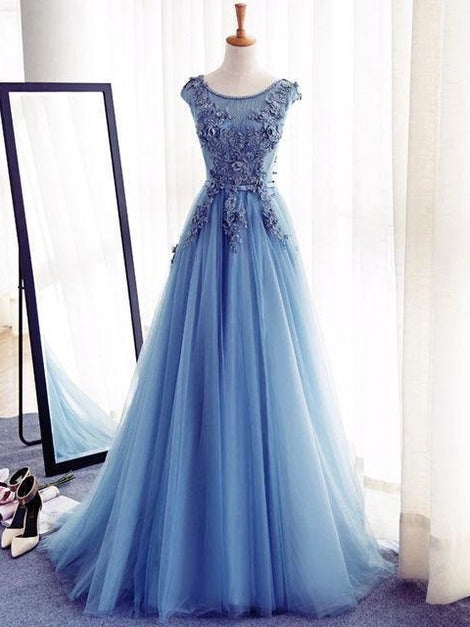 knee length dresses for ladies 3D Flower Light Blue Strapless A-Line Prom Dress – Modsele