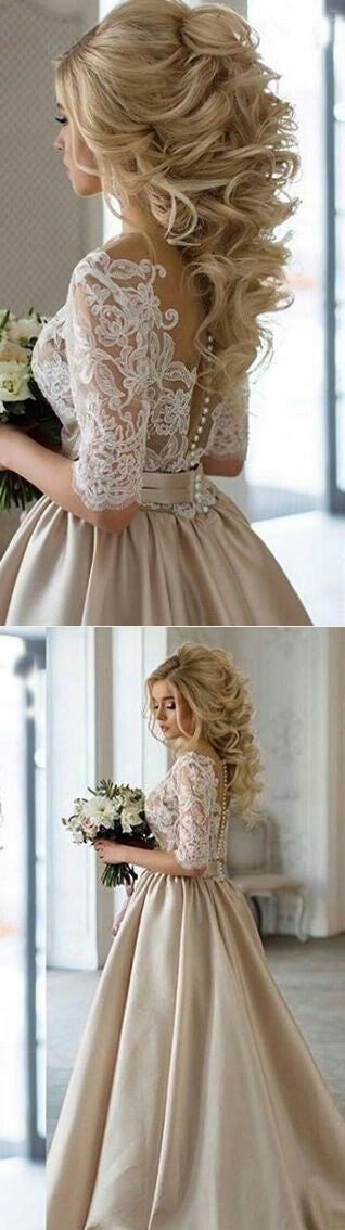 champagne wedding dress with sleeves Champagne Wedding Dress, Long Sleeve Wedding Dress, Long Train Wedding Dress, Lace Wedding Dress, Unique Wedding Dress, Boho Wedding Dress