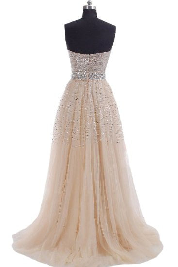 Fairytale Glitter Champagne Bling Strapless Long Prom Dress