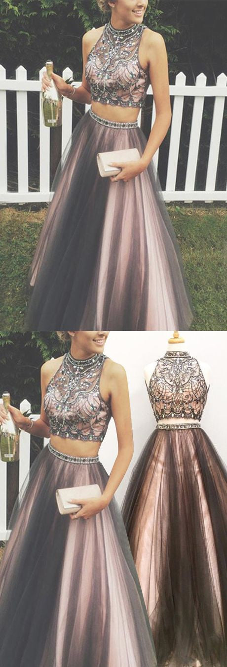 Brown Two Piece Prom Dress Long Prom Dress Poofy Prom Dress for Teens,MA014-Dolly Gown