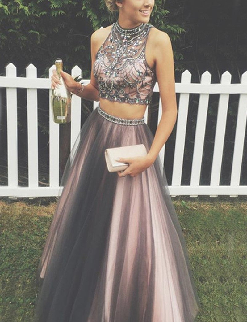 Brown Two Piece Prom Dress Long Prom Dress Poofy Prom Dress for Teens Brown Two Piece Prom Dress Long Prom Dress Poofy Prom Dress for Teens