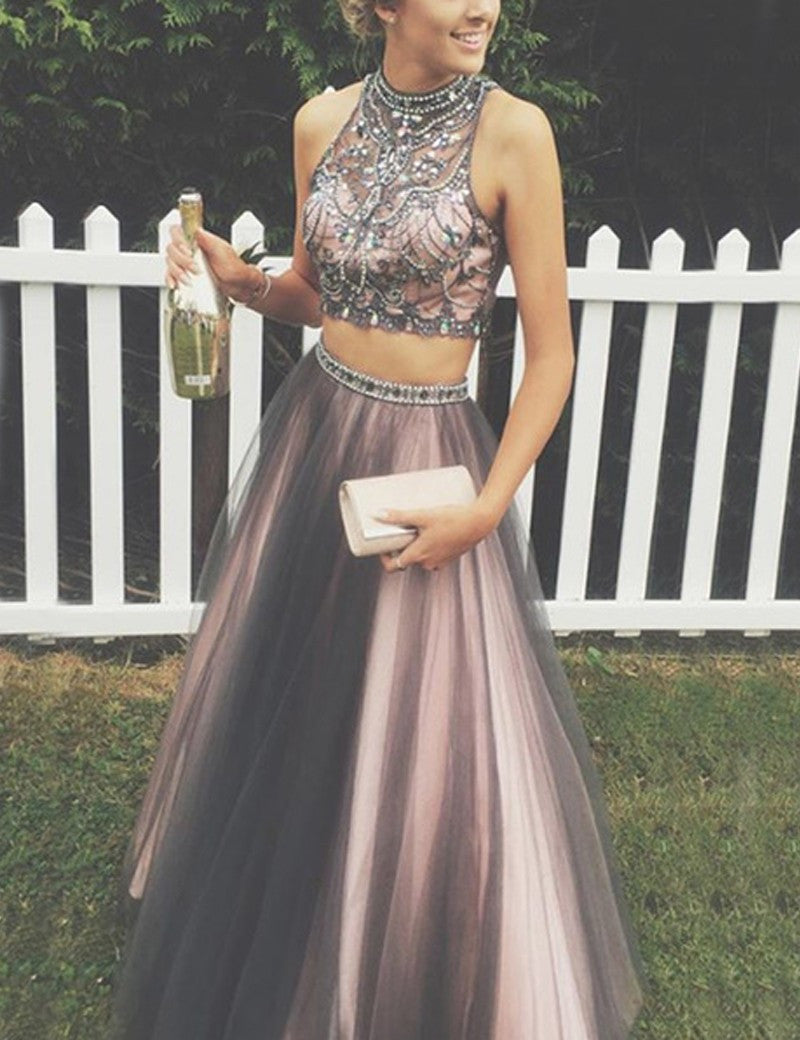 Brown Two Piece Prom Dress Long Prom Dress Poofy Prom Dress for Teens,MA014-Dolly Gown
