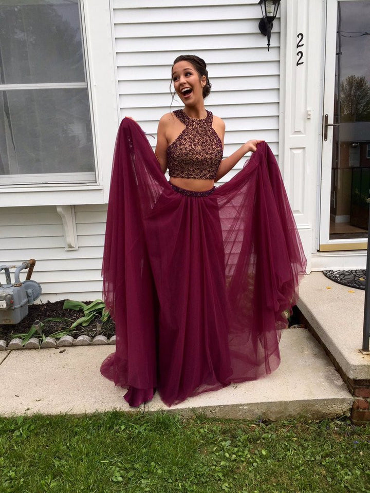 8th formal dresses Burgundy Off Shoulders Long Two Piece 8th Grade Prom Dresses main image 1