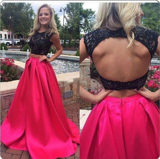 Open Back Prom Dress Two Piece Long Prom Dress Freshman Prom Dress MA043-Dolly Gown