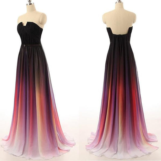 Ombre Chiffon Prom Dress,Long Prom Dress,Long Evening Dress,Dip Dye Bridesmaid Dress,MA048-Dolly Gown