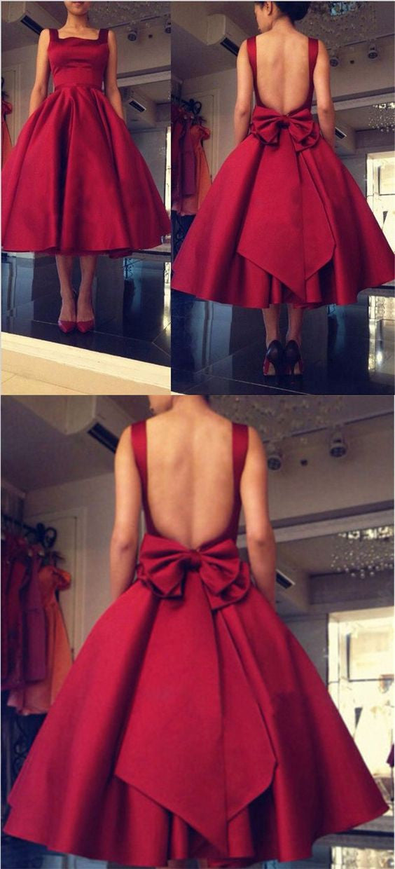 Vintage Red Prom Dress Short Prom Dress Backless Red Prom Dress MA053