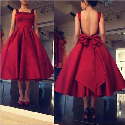 Vintage Red Prom Dress Short Prom Dress Backless Red Prom Dress MA053