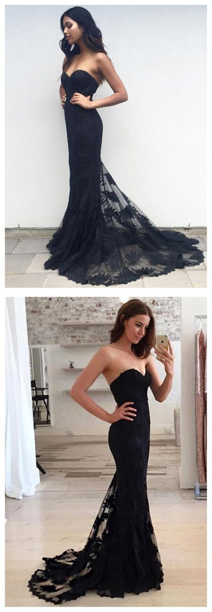 Black Prom Dress,Lace Prom Dress,Strapless Prom Dress,Long Prom Dress,MA056-Dolly Gown