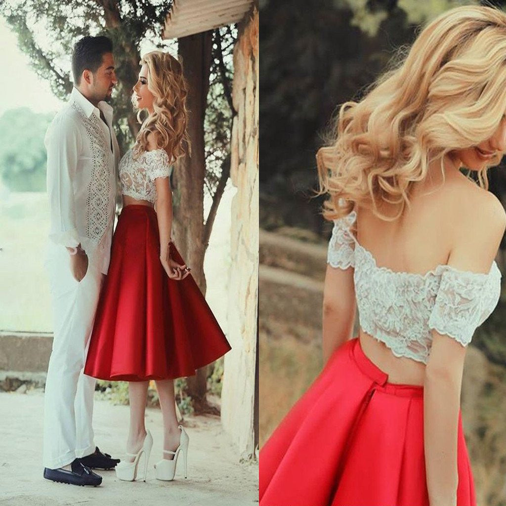 Two Piece Prom Dress Short Homecoming Dress Prom Dress For Teens Off Shoulder Prom Dress,MA062