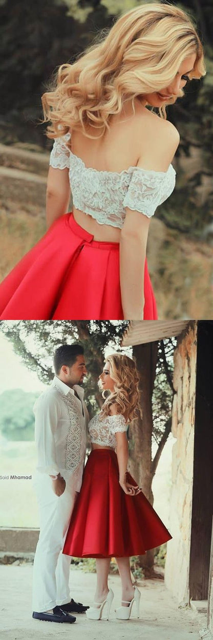 Two Piece Prom Dress Short Homecoming Dress Prom Dress For Teens Off Shoulder Prom Dress,MA062