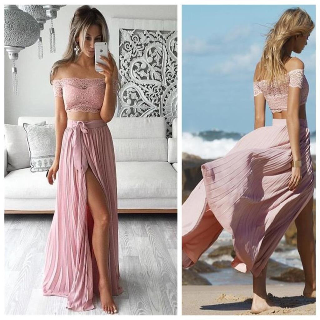 Beach Wedding Dress,Boho Prom Dress,Boho Wedding Dress,Pink Prom Dress,Two Piece Prom Dress,MA065-Dolly Gown