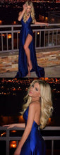 Navy Blue Evening Dress Sexy Formal Dress Sexy Side Slit Prom Dress with Slit MA075-Dolly Gown
