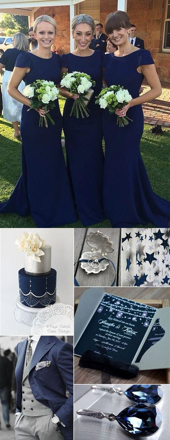 Mermaid Navy Bridesmaid Dresses Cap Sleeves Long Bridesmaid Dresses Simple Bridesmaid Dress MA081 Mermaid Navy Bridesmaid Dresses Cap Sleeves Long Bridesmaid Dresses Simple Bridesmaid Dress MA081