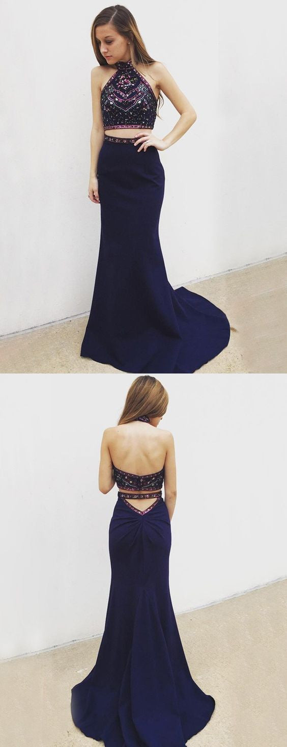 Navy Blue Prom Dress Two Piece Prom Dress Long Prom Dress 2021 Prom Dress MA082-Dolly Gown