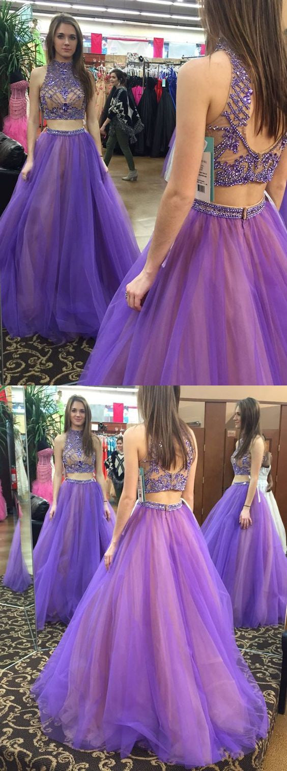 Lavender Prom Dress Tulle Ball Gown Prom Dress Two Piece Prom Dress Long MA083-Dolly Gown