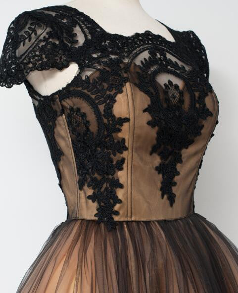 2024 Black Lace Short Vintage Prom Dress with Cap Sleeves 2024 Black Lace Short Vintage Prom Dress with Cap Sleeves