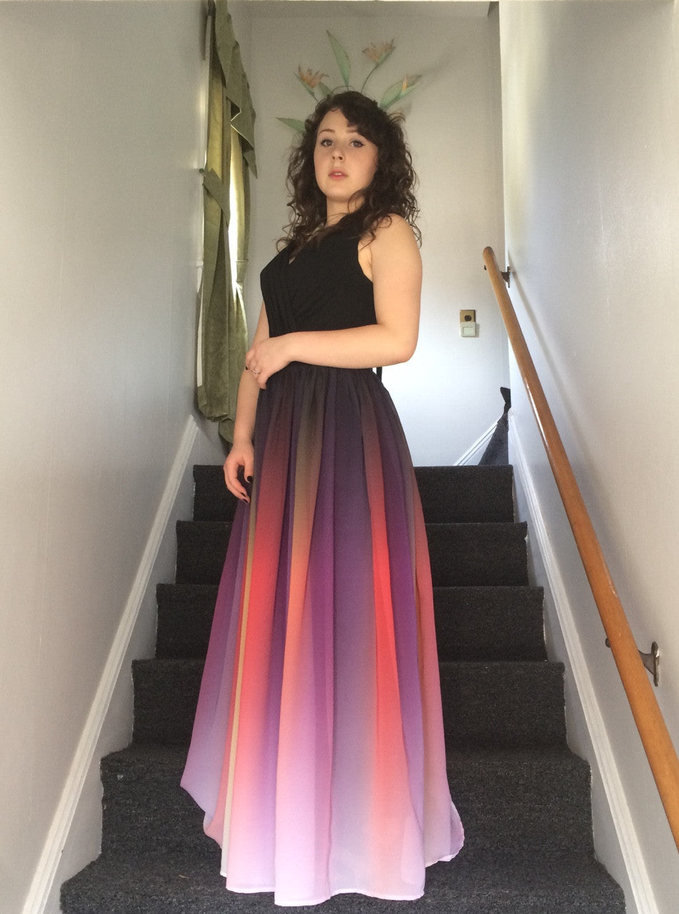 2024 Romantic Elegant Ombre Chiffon V Neck A Line Long Prom Dress 2024 Romantic Elegant Ombre Chiffon V Neck A Line Long Prom Dress