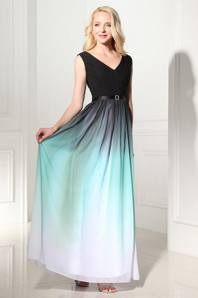 Ombre Chiffon V-Neck Formal Dress| Long Evening Dress