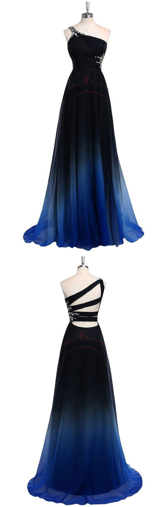 Ombre Chiffon Long One Shoulder Bridesmaid Dresses with Irregular Straps Back Ombre Chiffon Long One Shoulder Bridesmaid Dresses with Irregular Straps Back