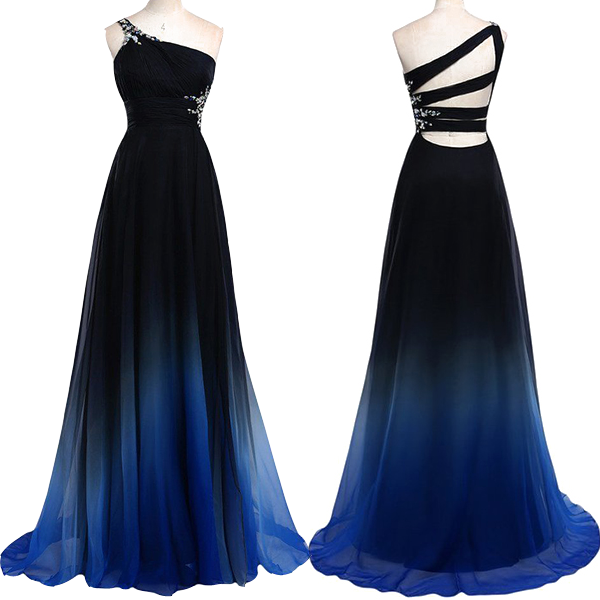 Ombre Chiffon Bridesmaid Dresses Long One Shoulder Bridesmaid Dresses MA098-Dolly Gown
