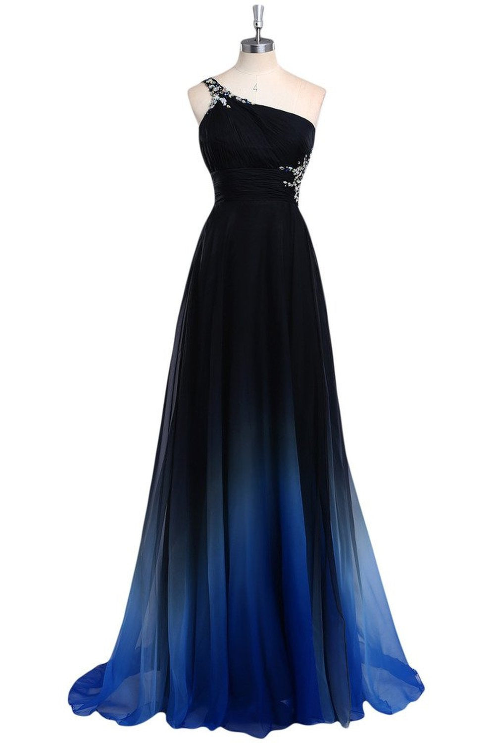 Ombre Chiffon Long One Shoulder Bridesmaid Dresses with Irregular Straps Back