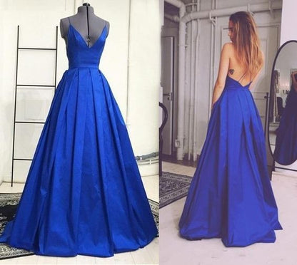 Royal Blue Prom Dress Spaghetti Straps Ball Gown Prom Dress Deep V neck Prom Dress,MA100-Dolly Gown