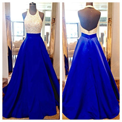 Backless Prom Dress,Royal Blue Prom Dress,Long Prom Dress,Halter Prom Dress,MA101-Dolly Gown