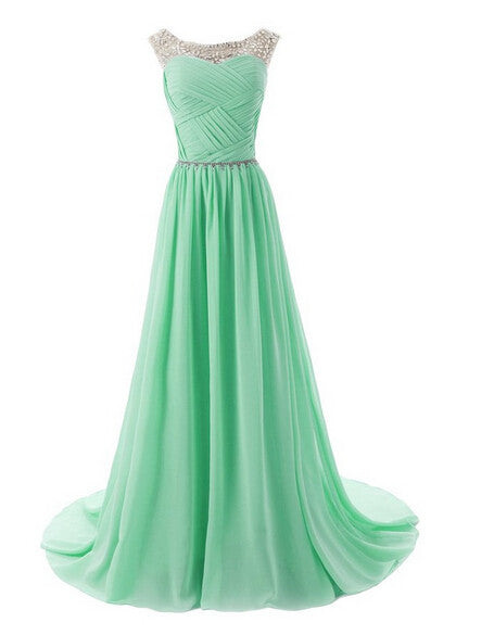 A-line Chiffon Bead Blue Illusion Neck Prom Dress A-line Chiffon Bead Blue Illusion Neck Prom Dress