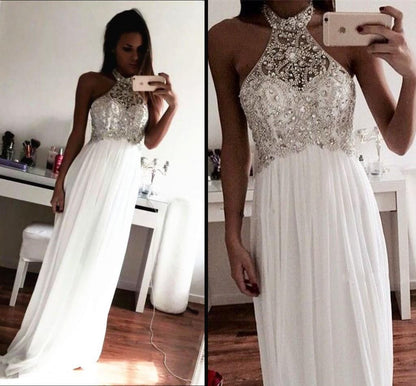 White Prom Dress Long Formal Dress Elegant Prom Dress Sparkly Evening Dress,MA120