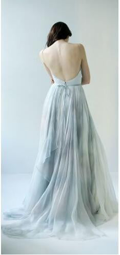 Boho Dusty Blue Wedding Dress Flowy Dusty Blue Prom Dress MA123-Dolly Gown