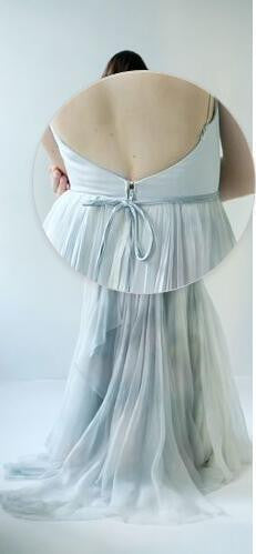 Boho Dusty Blue Wedding Dress Flowy Dusty Blue Prom Dress MA123-Dolly Gown