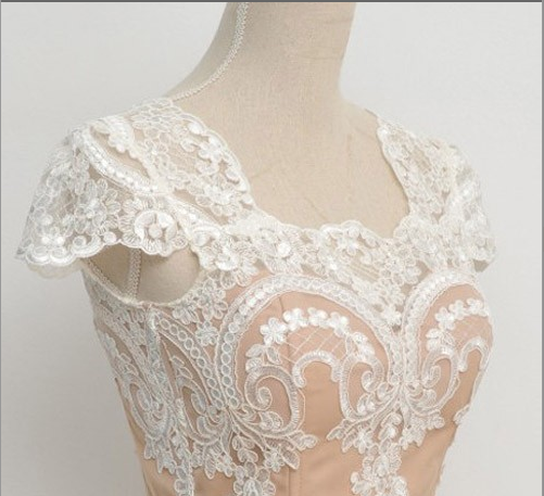 Champagne  Vintage 50s Short Prom Dress with White Lace Appliques