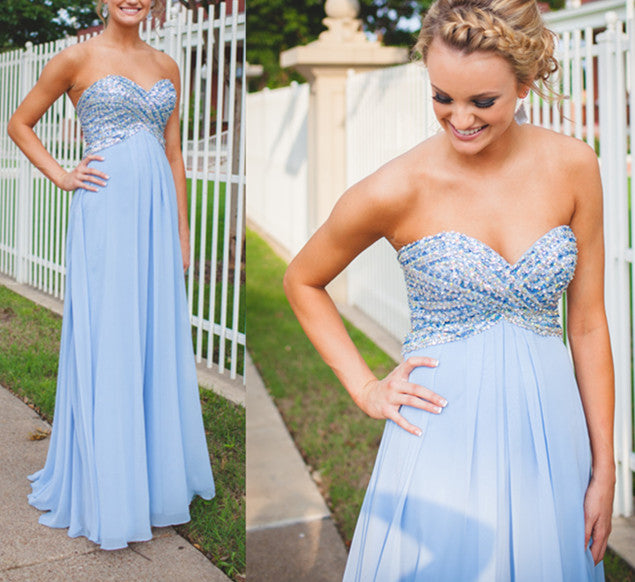 Long Prom Dress Light Blue Prom Dress Strapless Prom Dress Prom Dress For Teens MA129-Dolly Gown