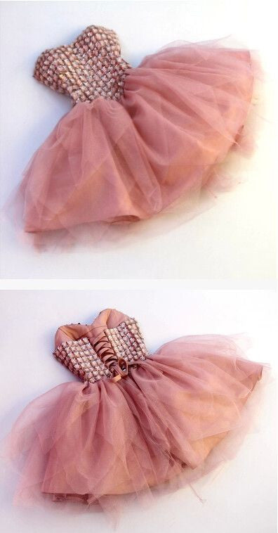 Dusty Pink Rhinestone Bead Top Short Prom Dress For Teen Dusty Pink Rhinestone Bead Top Short Prom Dress For Teen